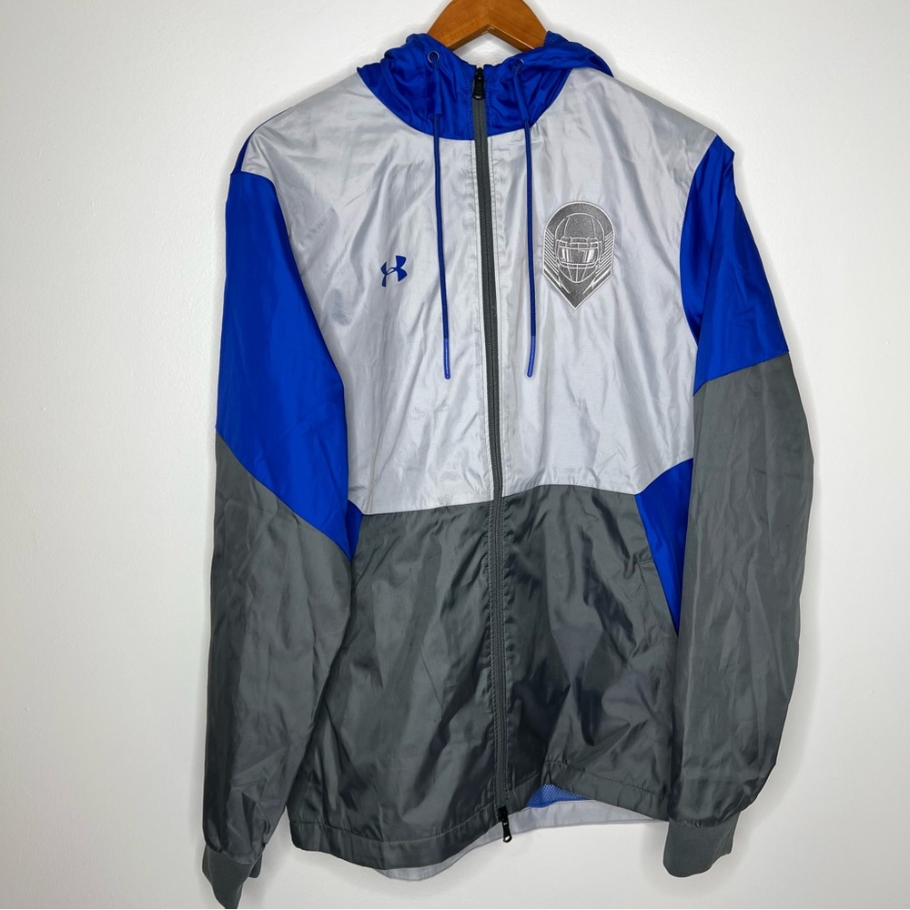 Under Armour Team Legacy Jacket Mens Medium Gray Blue Windbreaker Zip Up